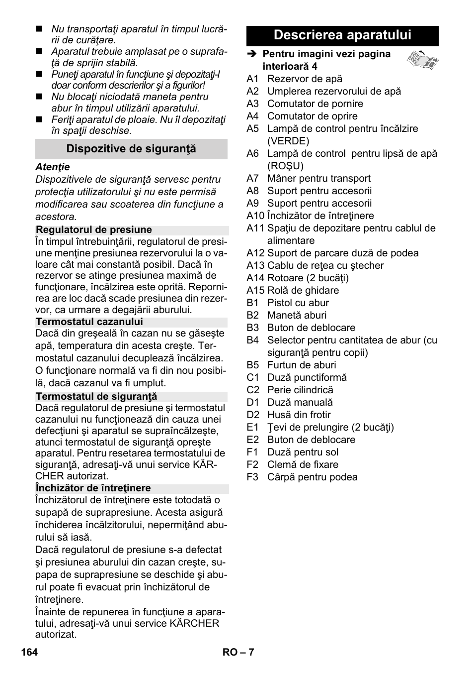 Descrierea aparatului | Karcher SC 2-500 C User Manual | Page 164 / 254