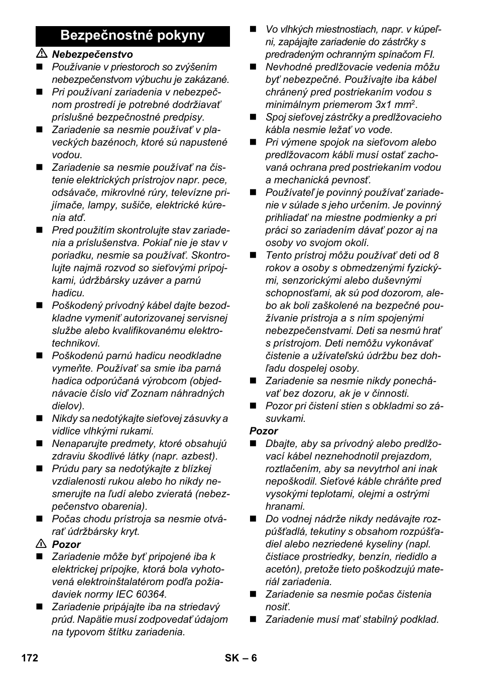 Bezpečnostné pokyny | Karcher SC 2-500 C User Manual | Page 172 / 254