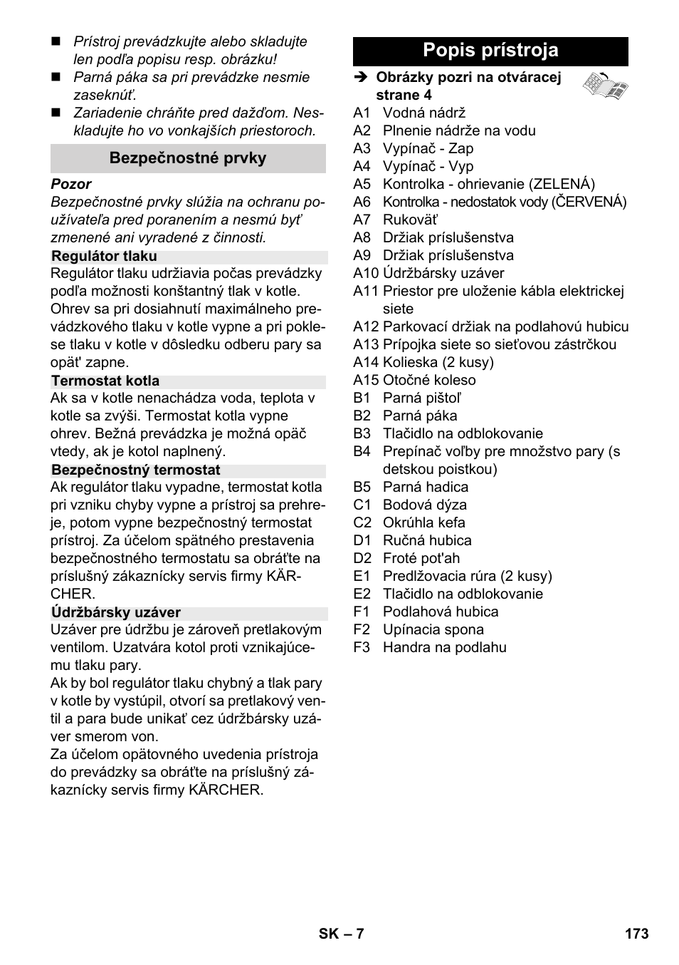 Popis prístroja | Karcher SC 2-500 C User Manual | Page 173 / 254