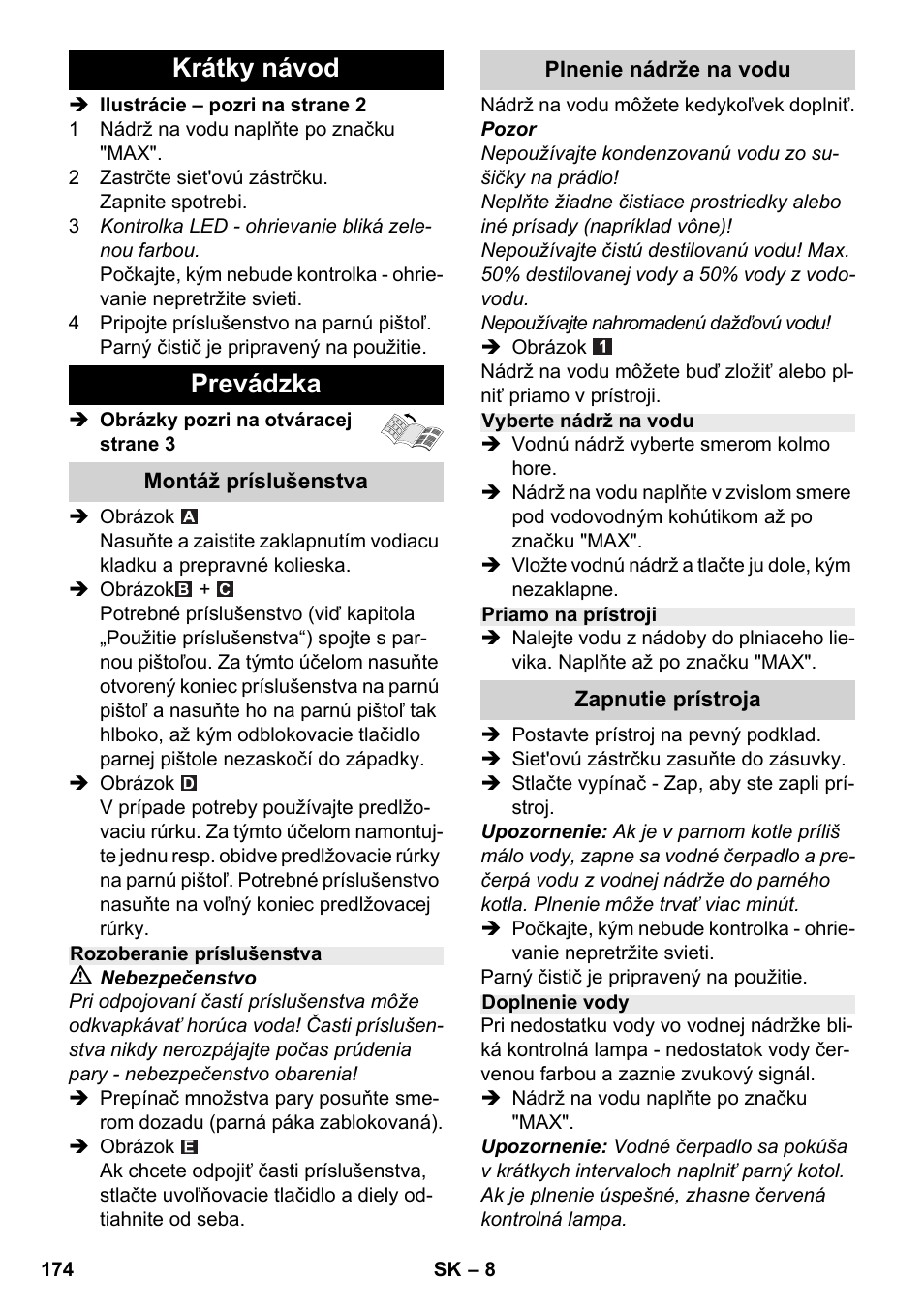 Krátky návod prevádzka | Karcher SC 2-500 C User Manual | Page 174 / 254