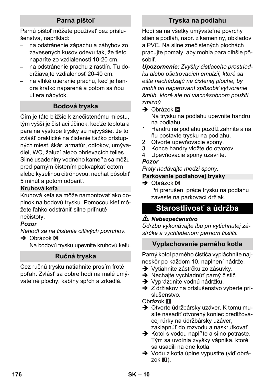 Starostlivosť a údržba | Karcher SC 2-500 C User Manual | Page 176 / 254