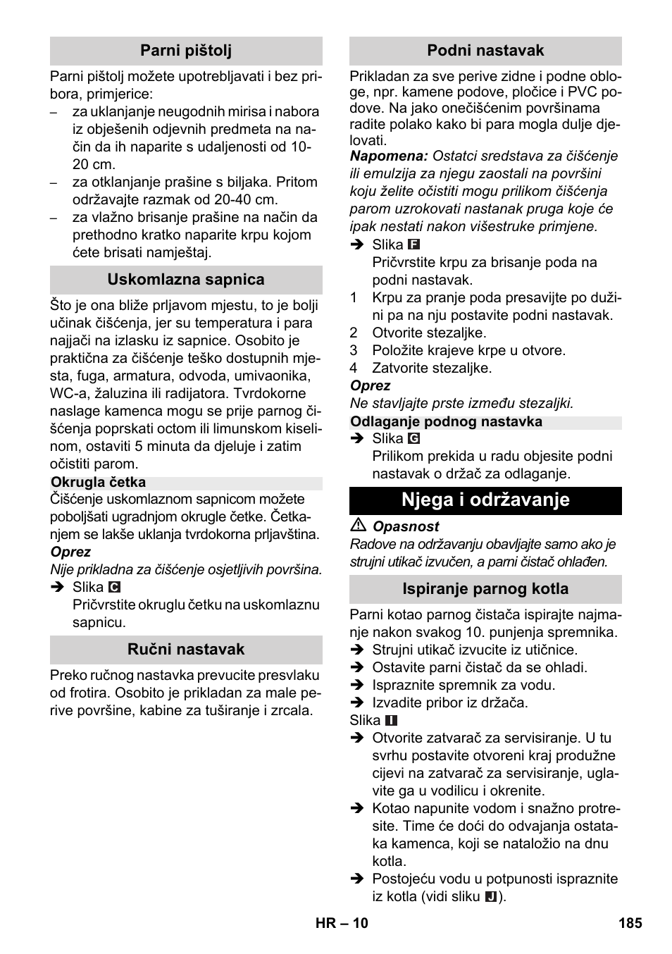 Njega i održavanje | Karcher SC 2-500 C User Manual | Page 185 / 254