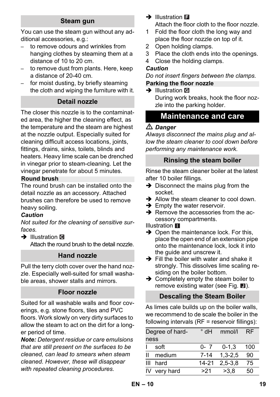 Maintenance and care | Karcher SC 2-500 C User Manual | Page 19 / 254