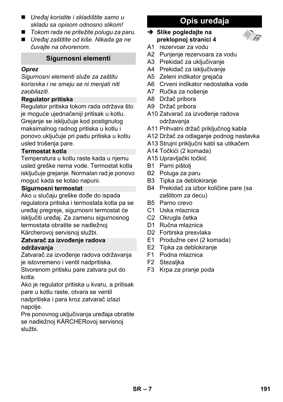 Opis uređaja | Karcher SC 2-500 C User Manual | Page 191 / 254