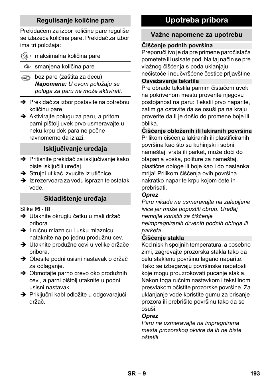 Upotreba pribora | Karcher SC 2-500 C User Manual | Page 193 / 254