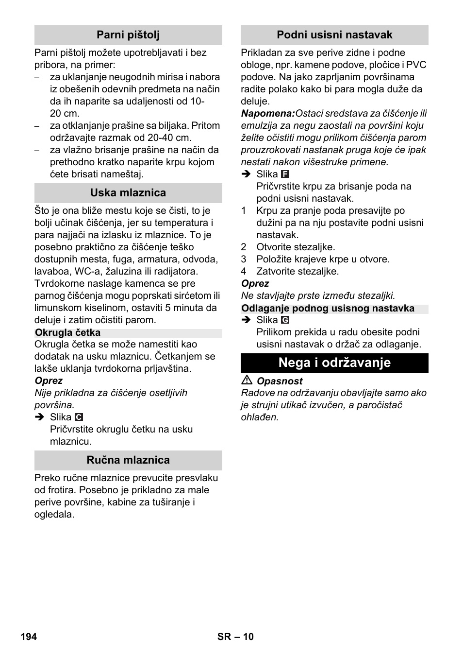 Nega i održavanje | Karcher SC 2-500 C User Manual | Page 194 / 254