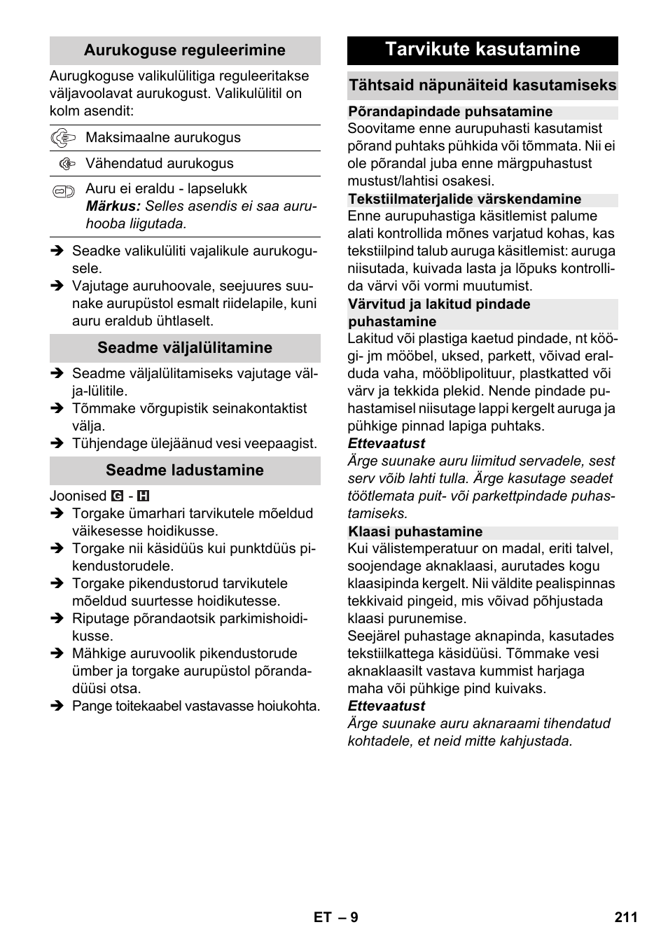 Tarvikute kasutamine | Karcher SC 2-500 C User Manual | Page 211 / 254