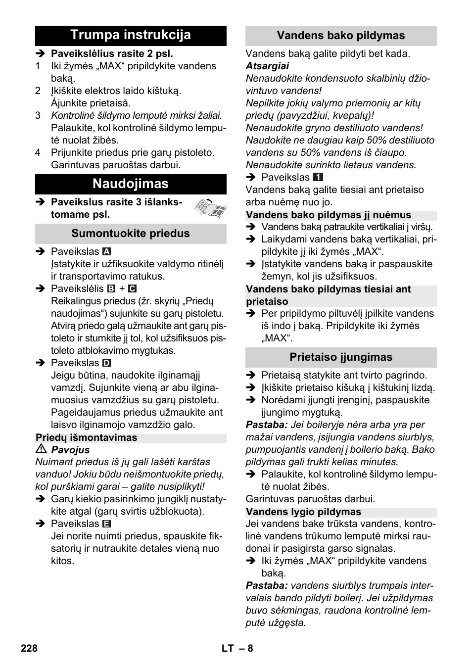Trumpa instrukcija naudojimas | Karcher SC 2-500 C User Manual | Page 228 / 254