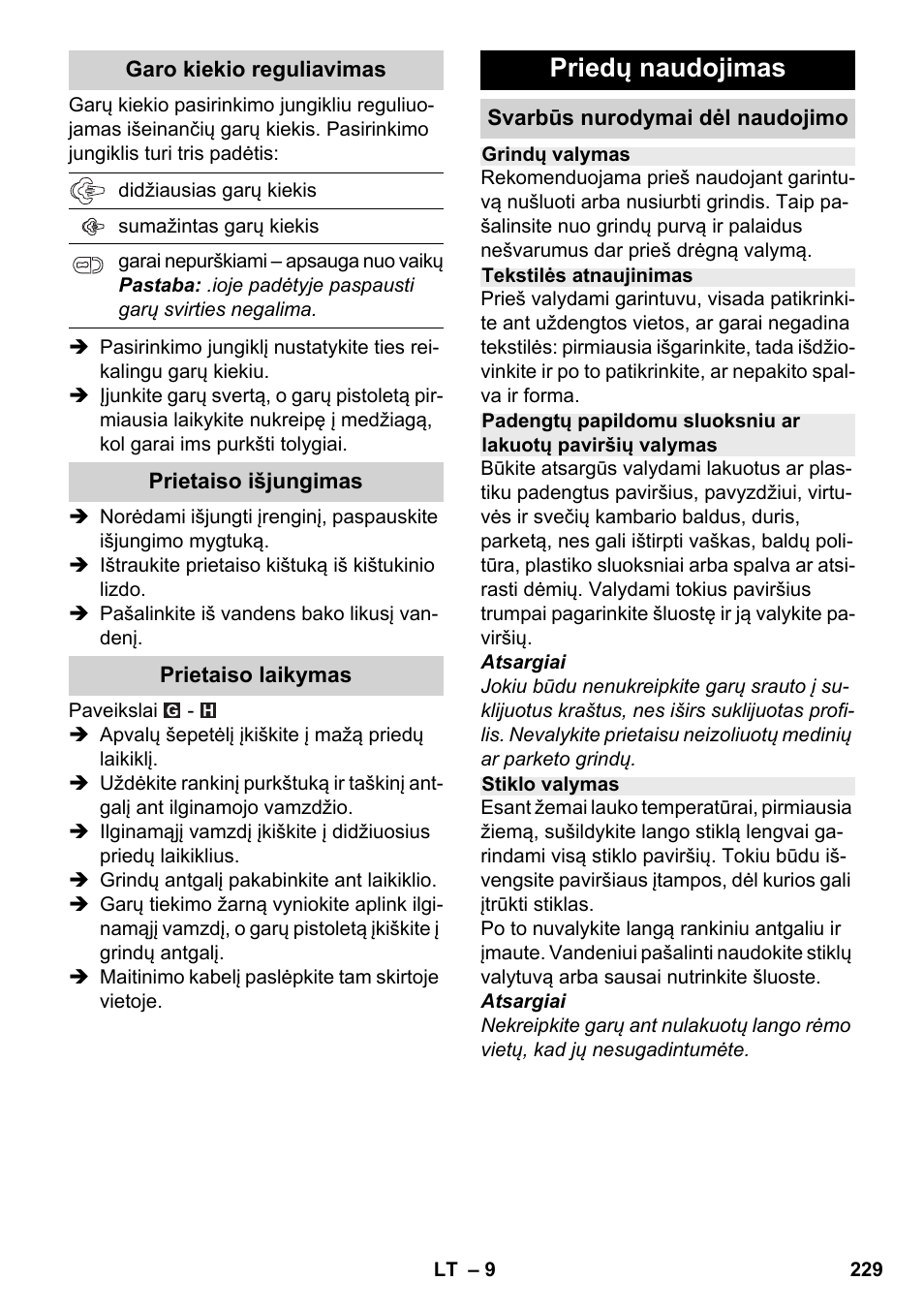 Priedų naudojimas | Karcher SC 2-500 C User Manual | Page 229 / 254