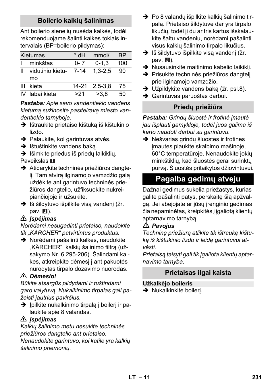 Pagalba gedimų atveju | Karcher SC 2-500 C User Manual | Page 231 / 254