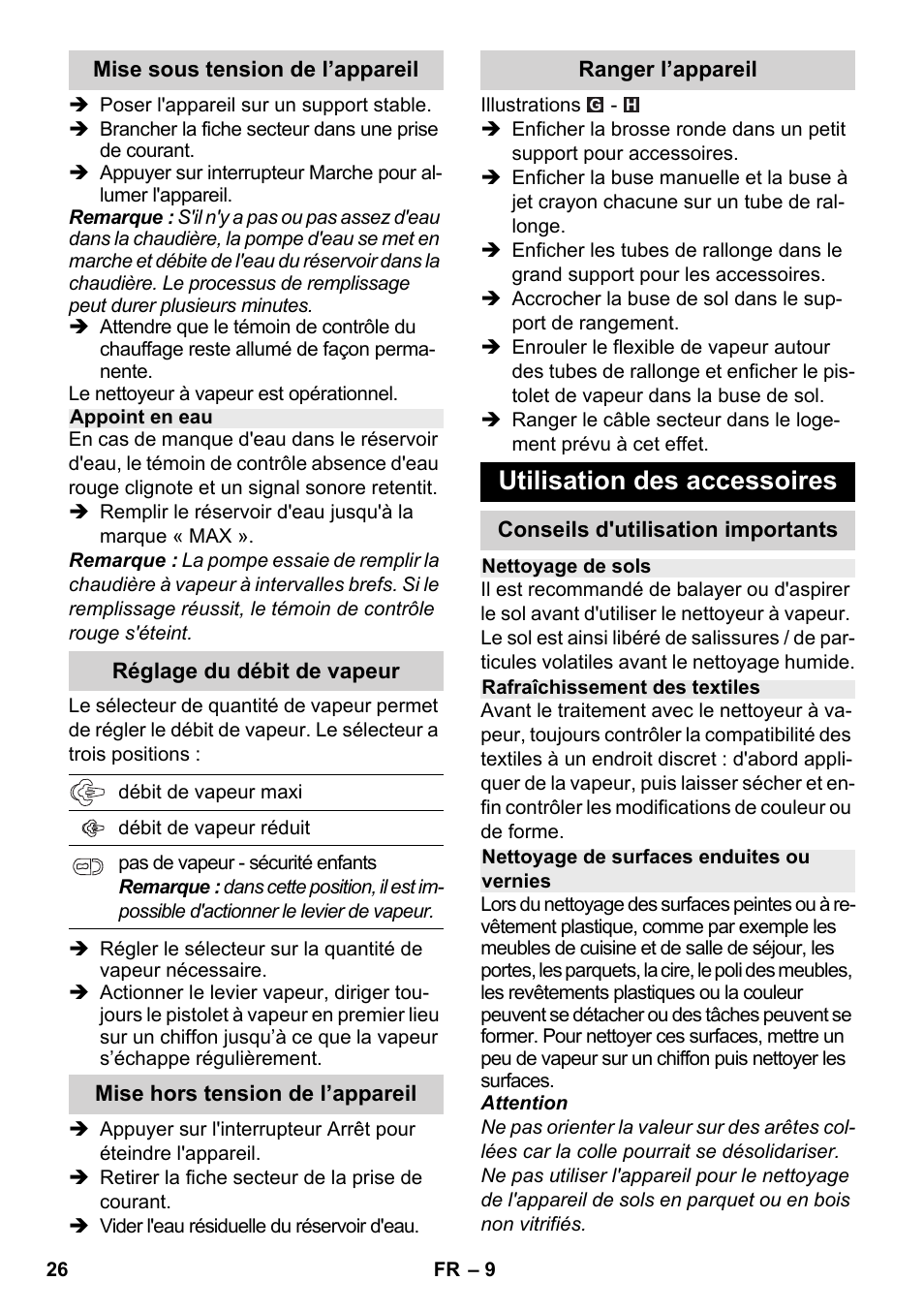 Utilisation des accessoires | Karcher SC 2-500 C User Manual | Page 26 / 254