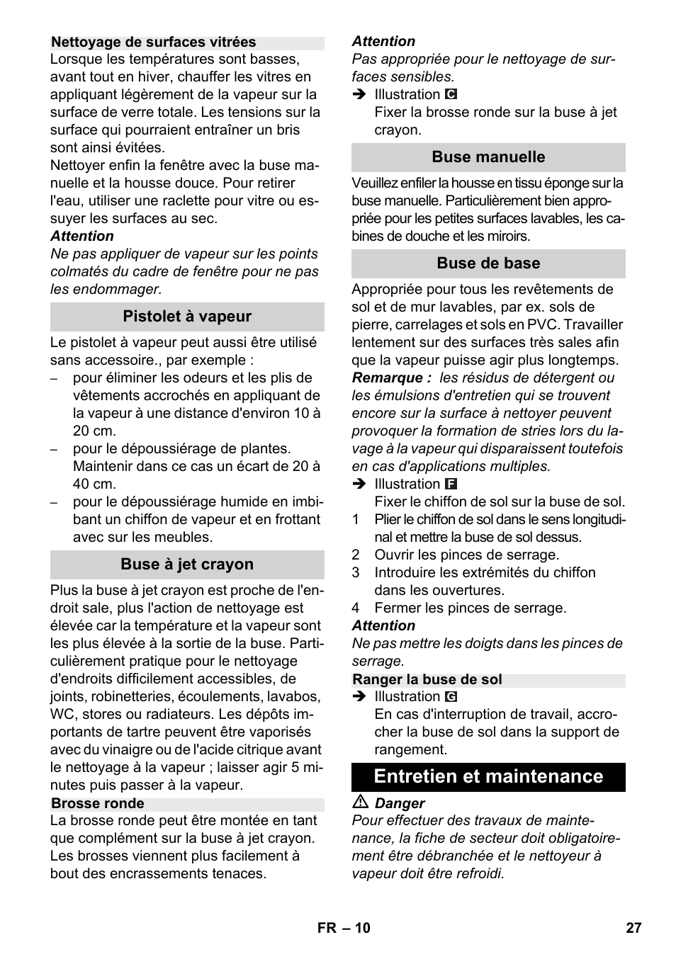 Entretien et maintenance | Karcher SC 2-500 C User Manual | Page 27 / 254