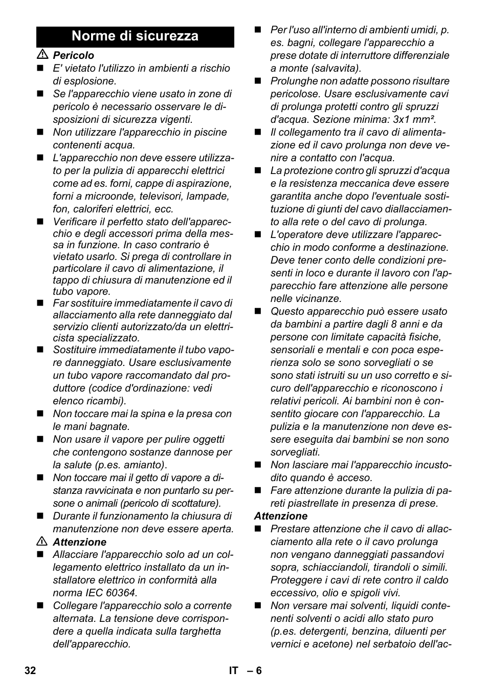 Norme di sicurezza | Karcher SC 2-500 C User Manual | Page 32 / 254