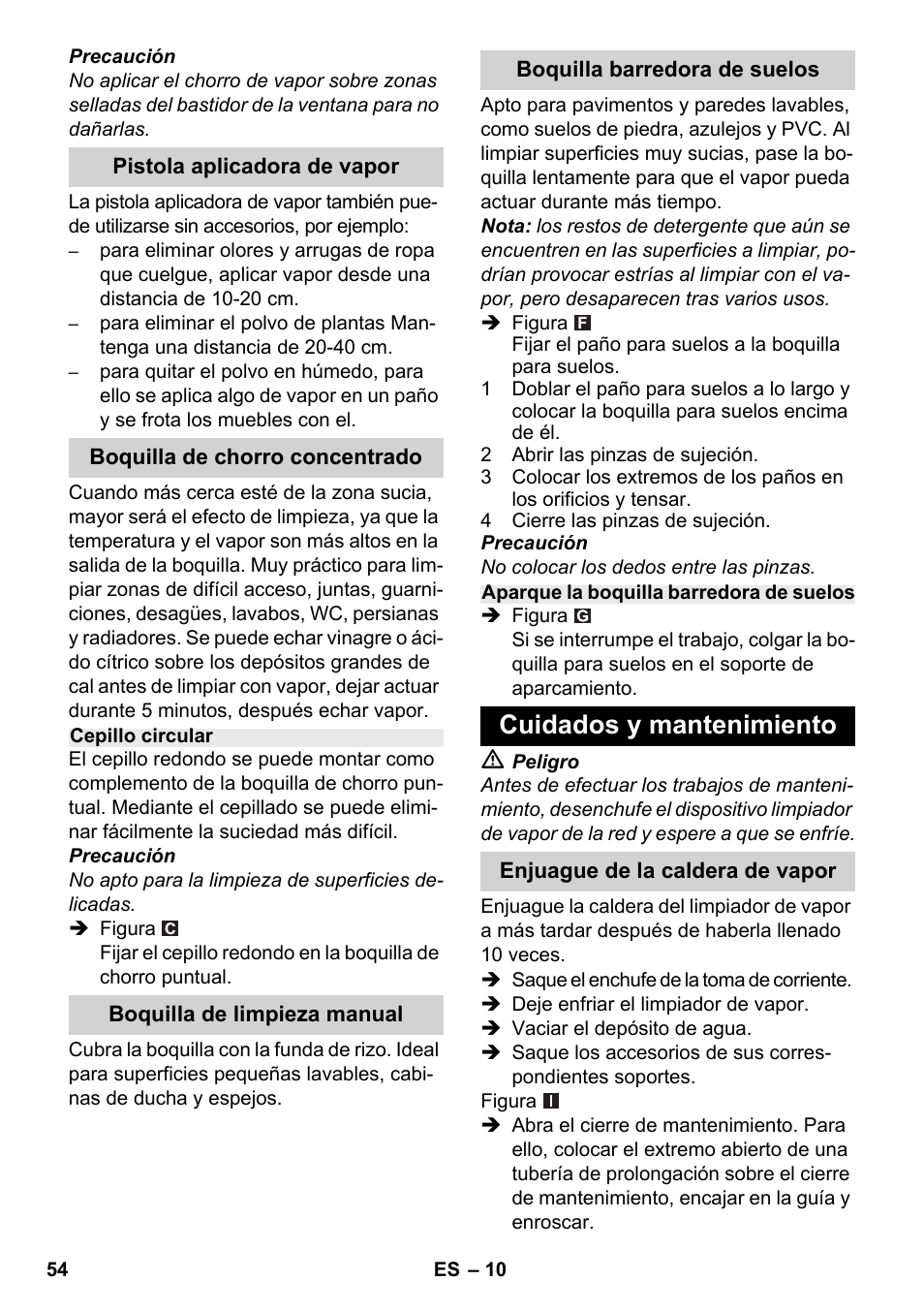 Cuidados y mantenimiento | Karcher SC 2-500 C User Manual | Page 54 / 254