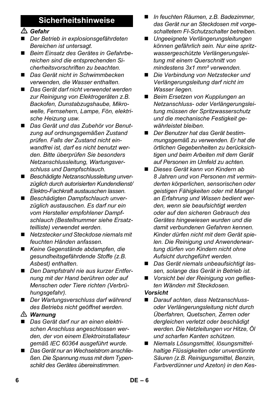 Sicherheitshinweise | Karcher SC 2-500 C User Manual | Page 6 / 254