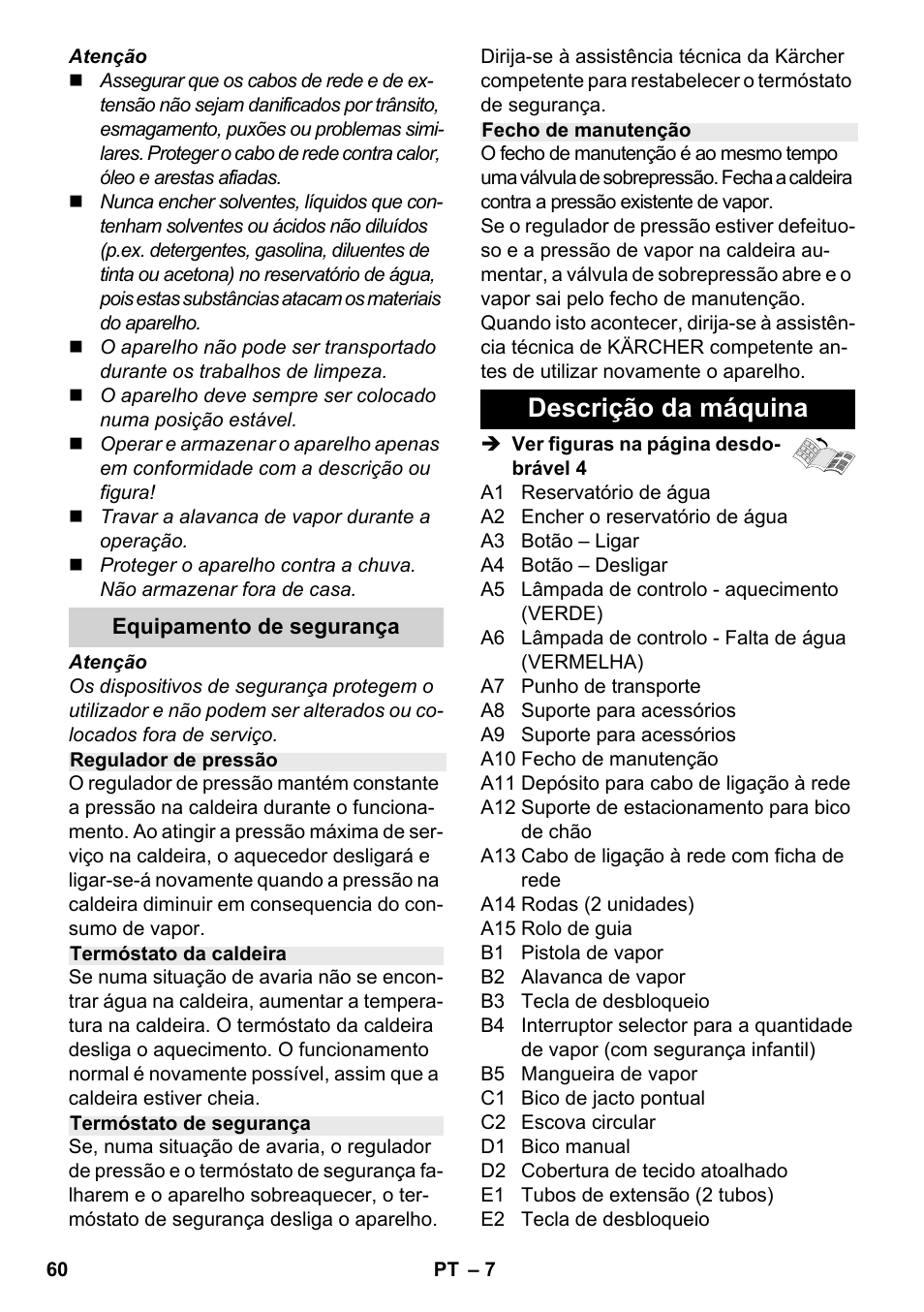 Descrição da máquina | Karcher SC 2-500 C User Manual | Page 60 / 254
