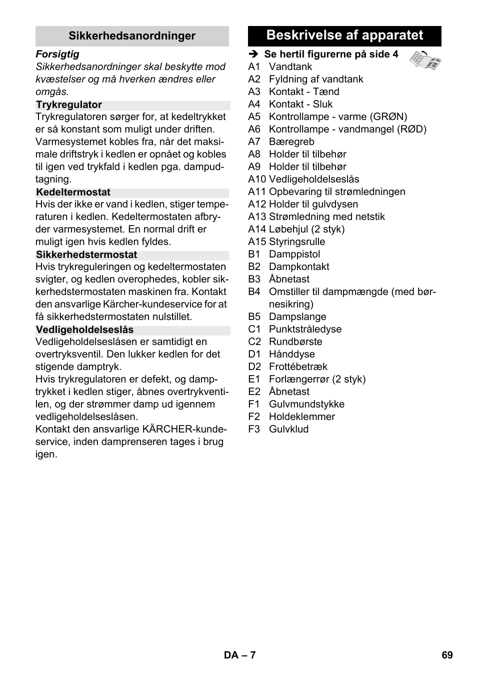 Beskrivelse af apparatet | Karcher SC 2-500 C User Manual | Page 69 / 254