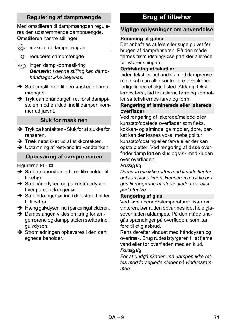 Brug af tilbehør | Karcher SC 2-500 C User Manual | Page 71 / 254