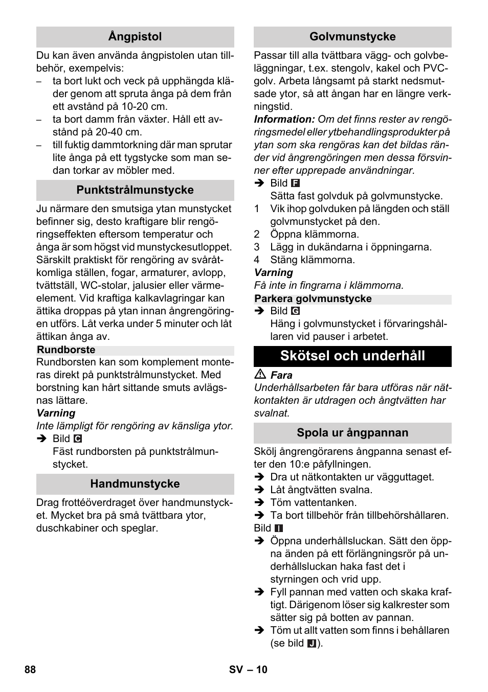 Skötsel och underhåll | Karcher SC 2-500 C User Manual | Page 88 / 254