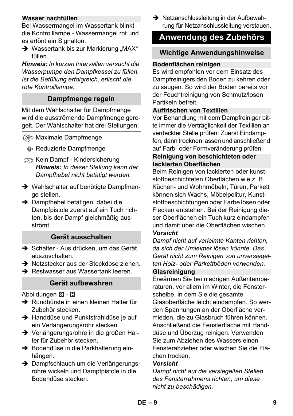 Anwendung des zubehörs | Karcher SC 2-500 C User Manual | Page 9 / 254