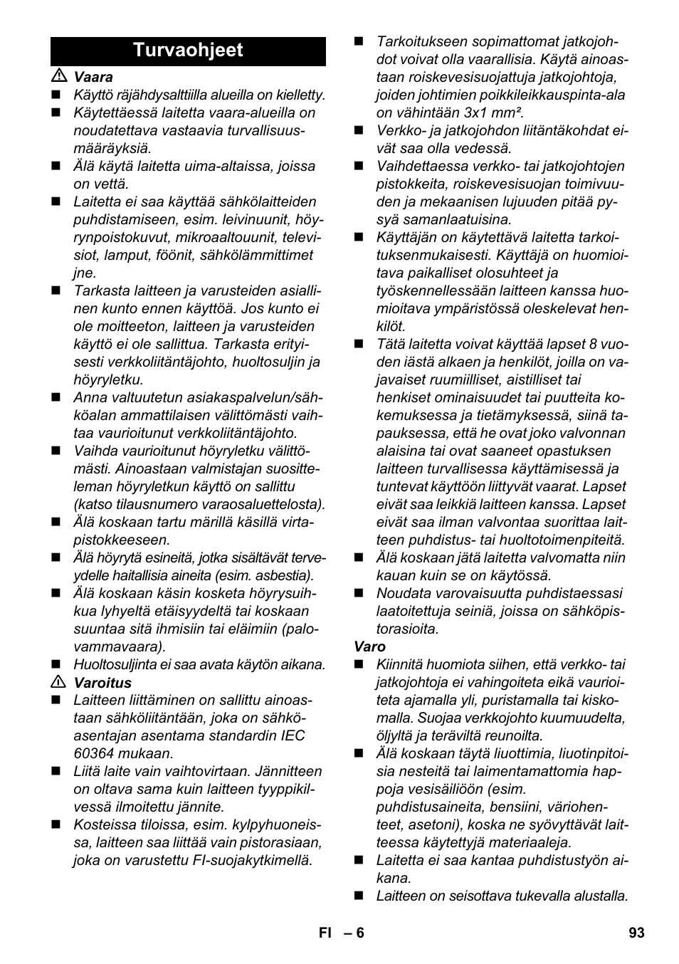 Turvaohjeet | Karcher SC 2-500 C User Manual | Page 93 / 254