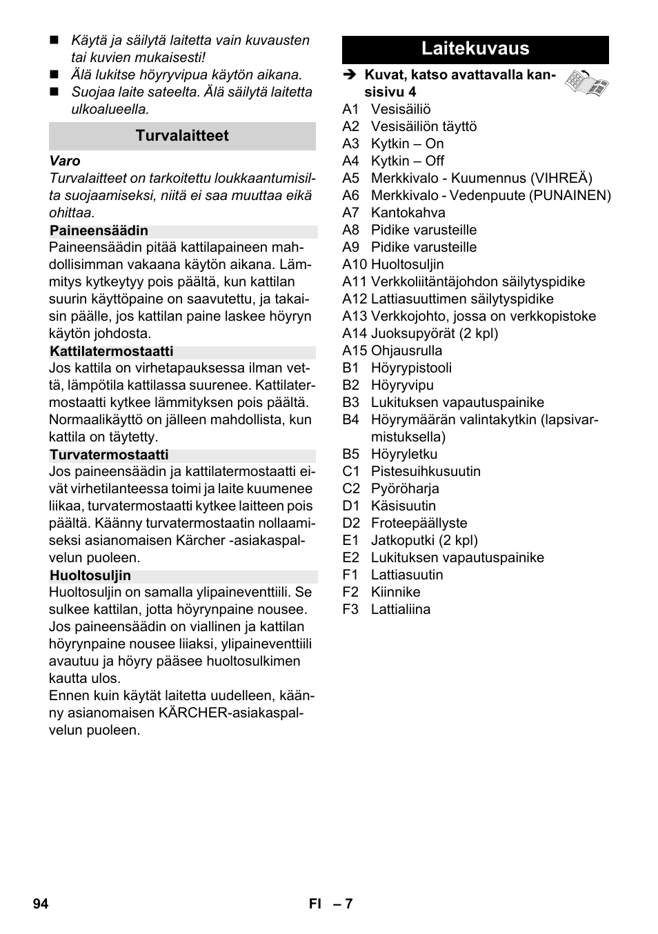 Laitekuvaus | Karcher SC 2-500 C User Manual | Page 94 / 254