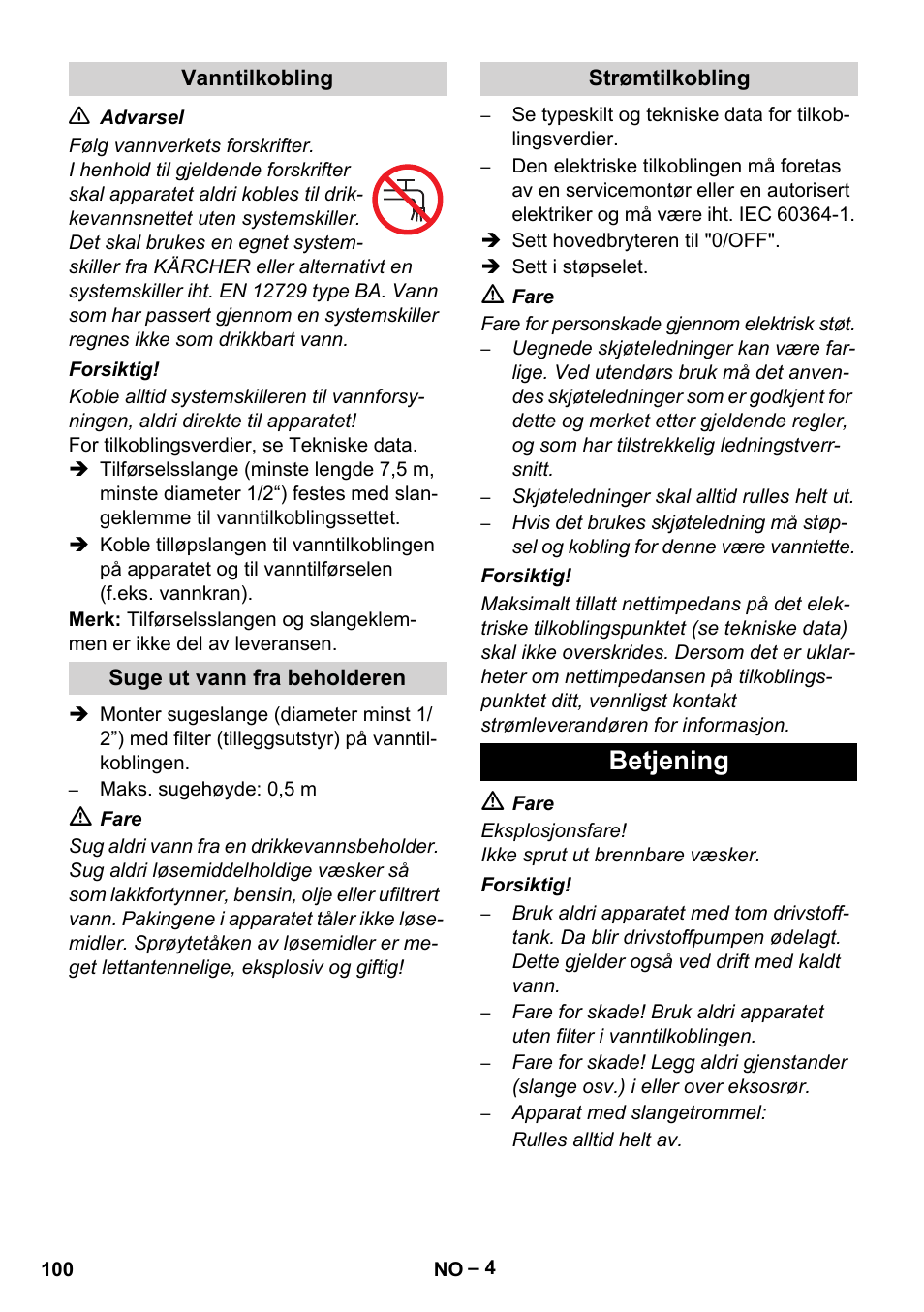 Betjening | Karcher HDS 5-11 UX User Manual | Page 100 / 312