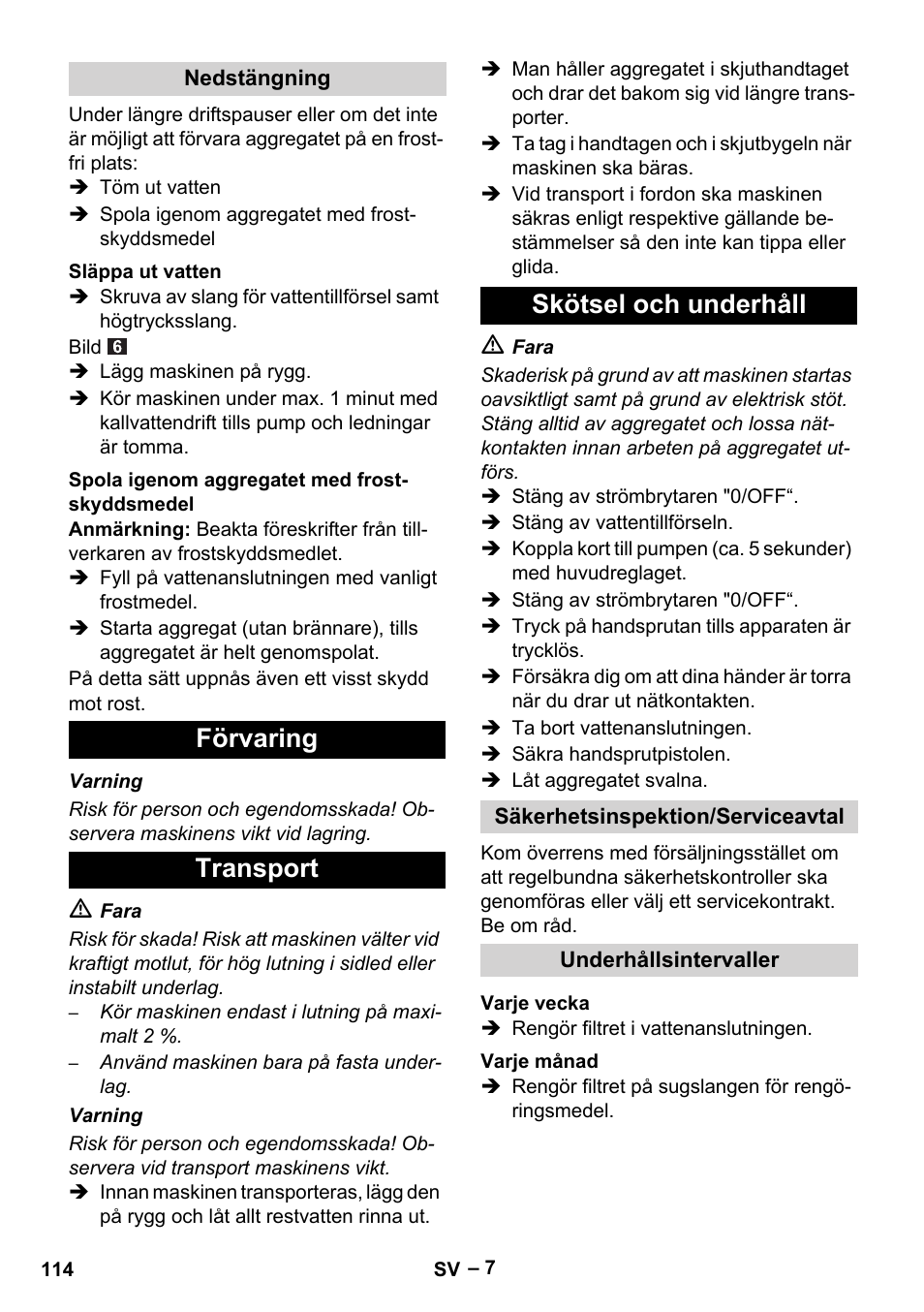 Förvaring transport skötsel och underhåll | Karcher HDS 5-11 UX User Manual | Page 114 / 312