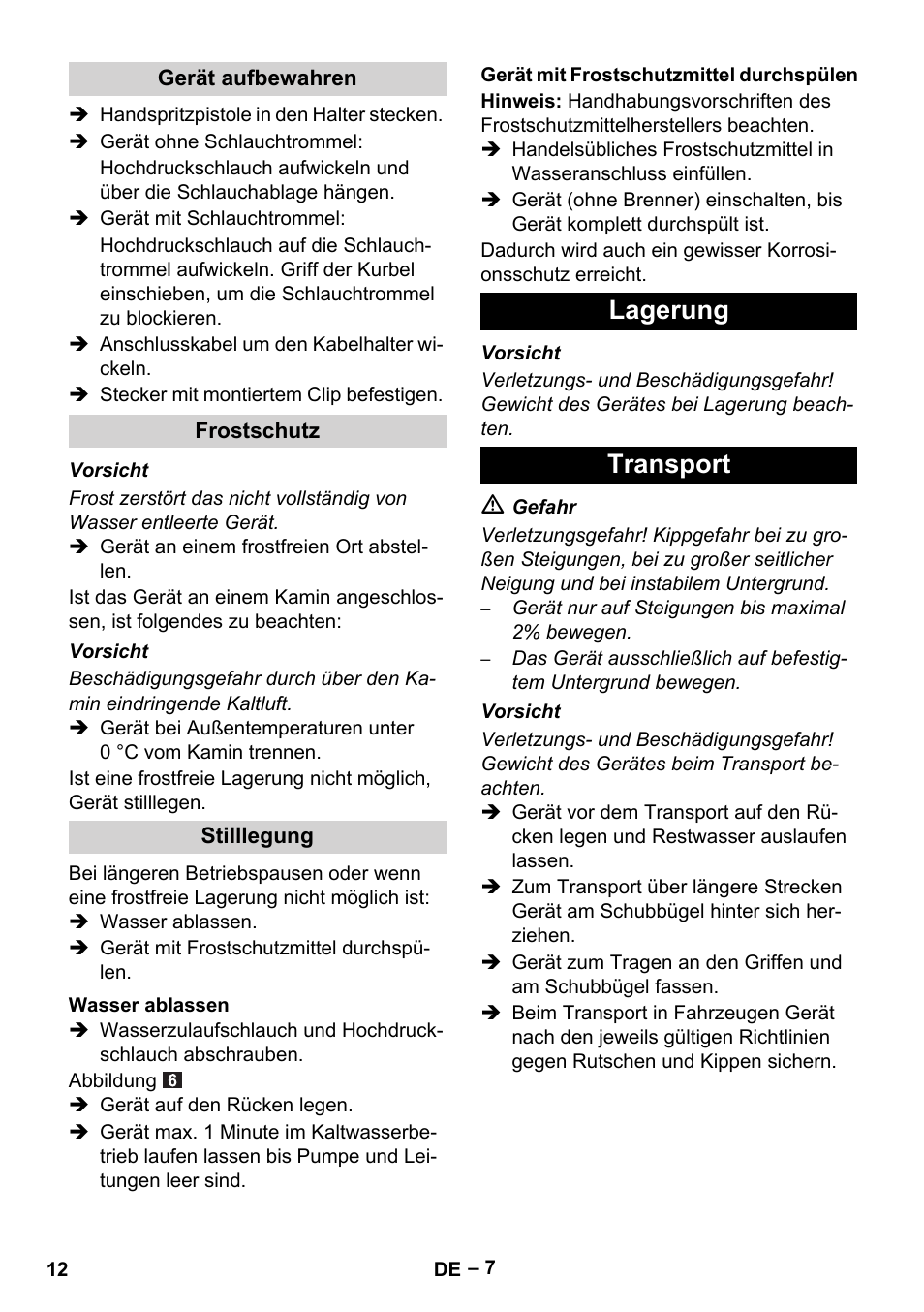 Lagerung transport | Karcher HDS 5-11 UX User Manual | Page 12 / 312