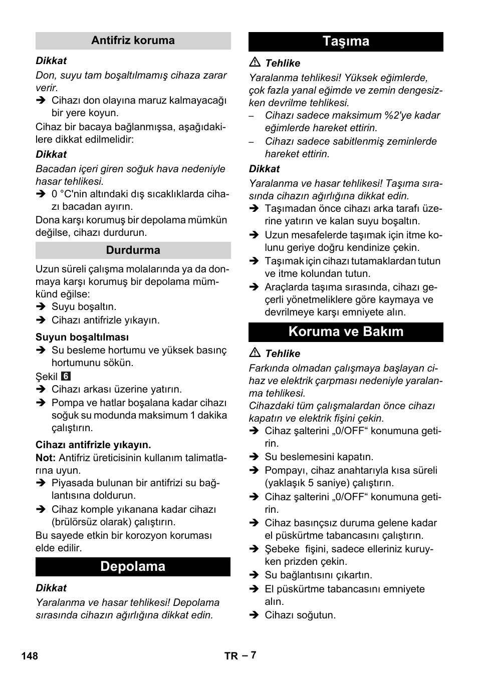 Depolama taşıma koruma ve bakım | Karcher HDS 5-11 UX User Manual | Page 148 / 312