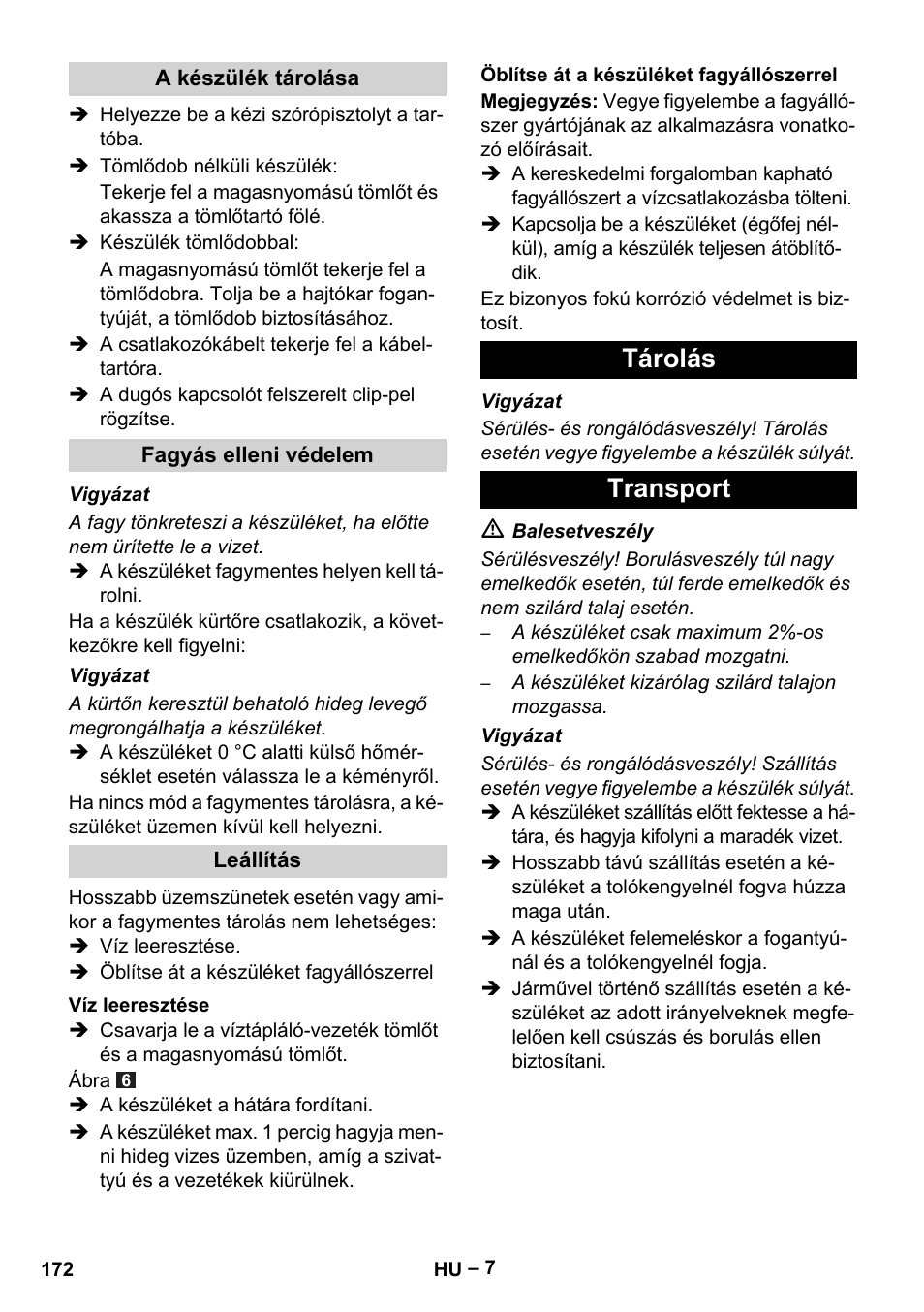 Tárolás transport | Karcher HDS 5-11 UX User Manual | Page 172 / 312