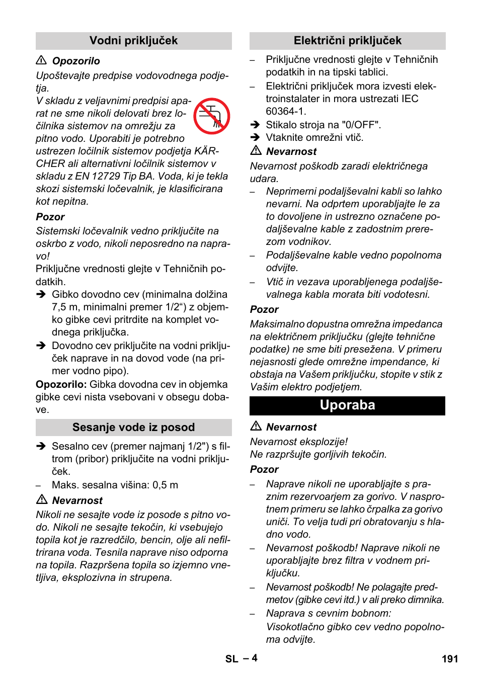 Uporaba | Karcher HDS 5-11 UX User Manual | Page 191 / 312