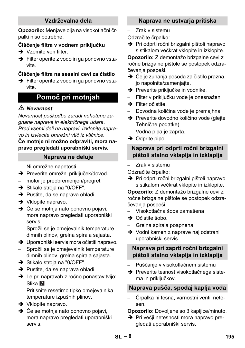 Pomoč pri motnjah | Karcher HDS 5-11 UX User Manual | Page 195 / 312