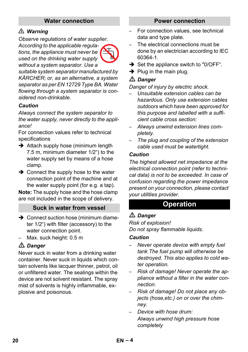 Operation | Karcher HDS 5-11 UX User Manual | Page 20 / 312