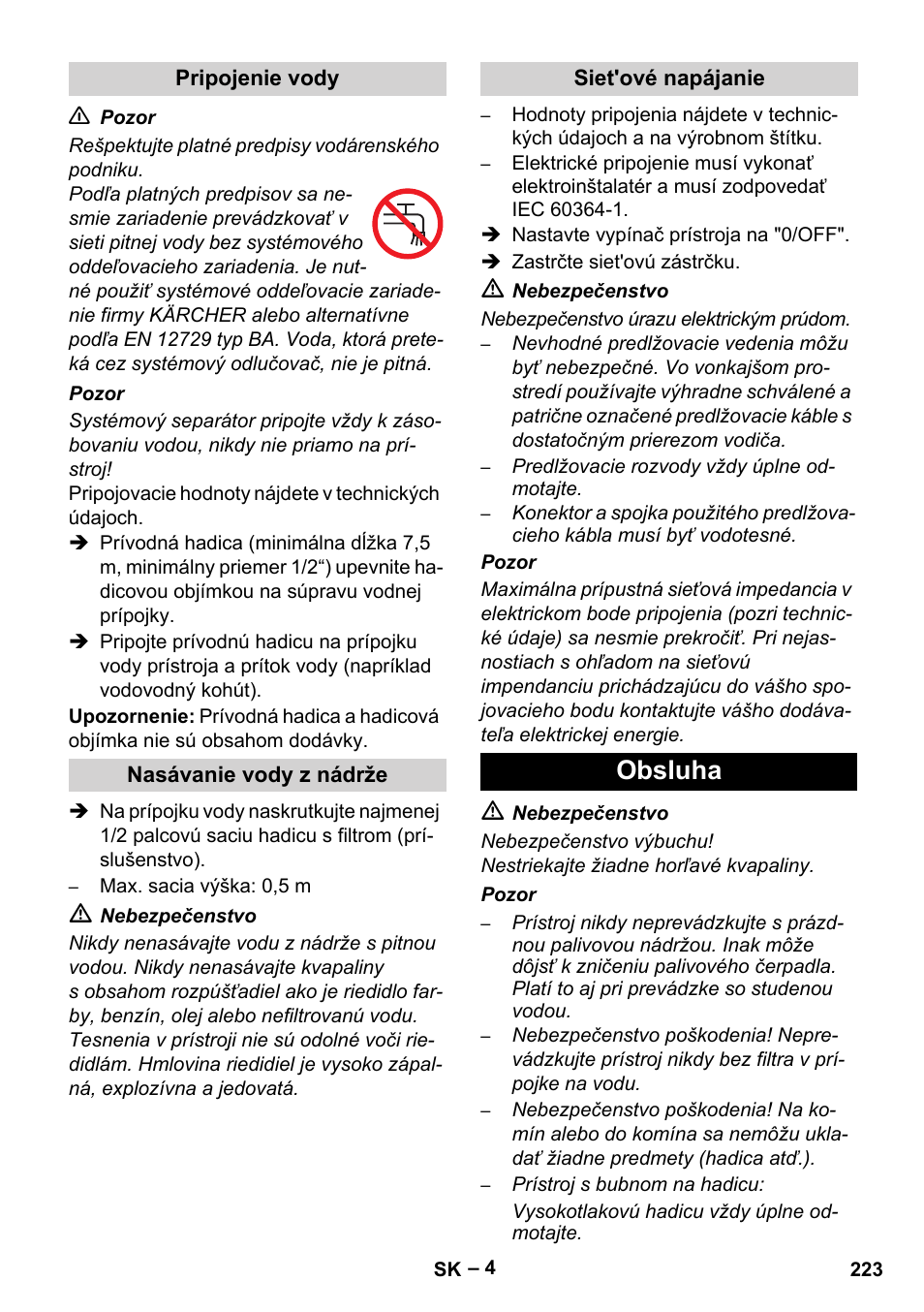 Obsluha | Karcher HDS 5-11 UX User Manual | Page 223 / 312