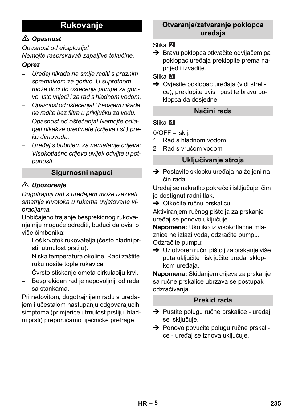 Rukovanje | Karcher HDS 5-11 UX User Manual | Page 235 / 312