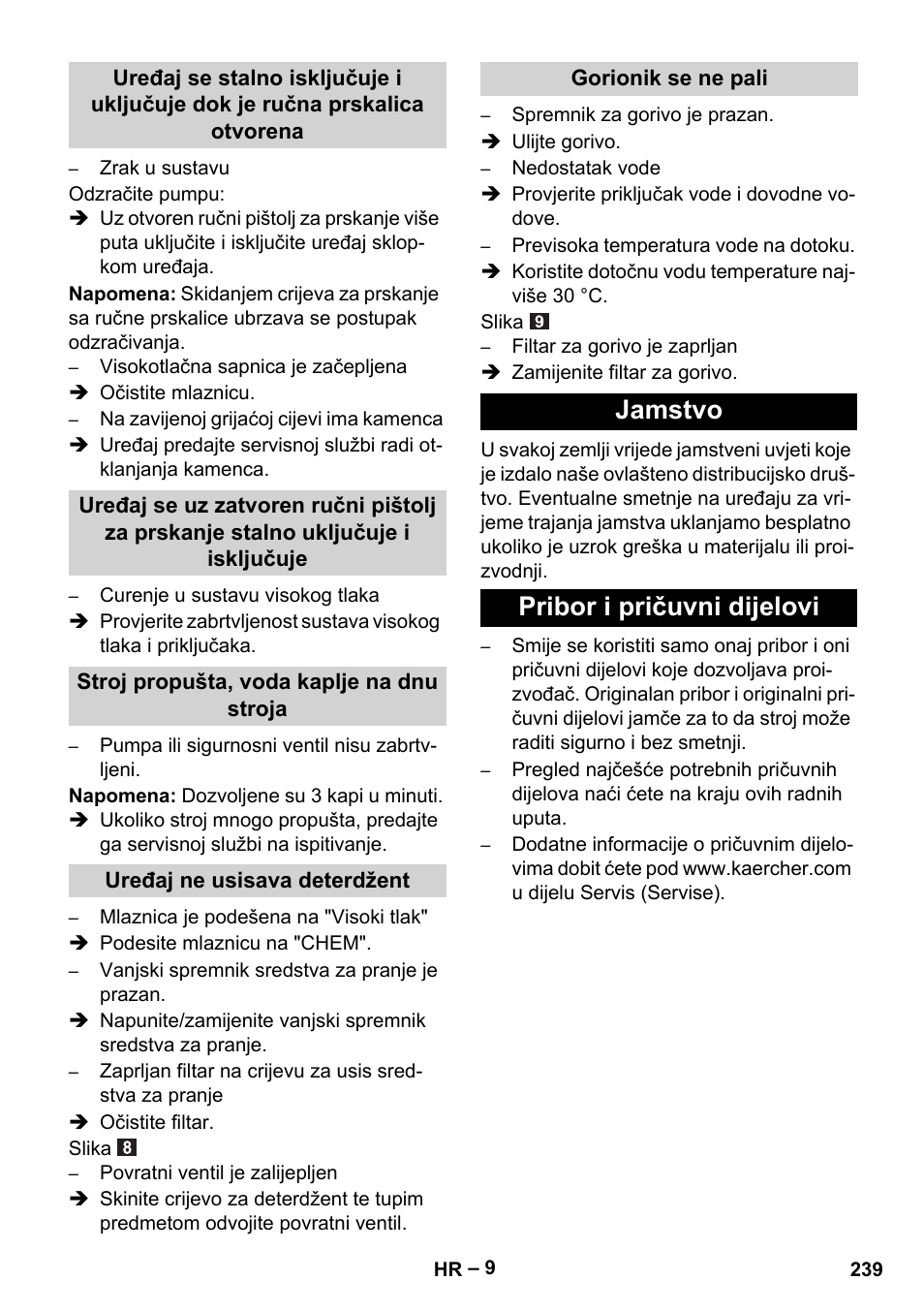 Jamstvo pribor i pričuvni dijelovi | Karcher HDS 5-11 UX User Manual | Page 239 / 312