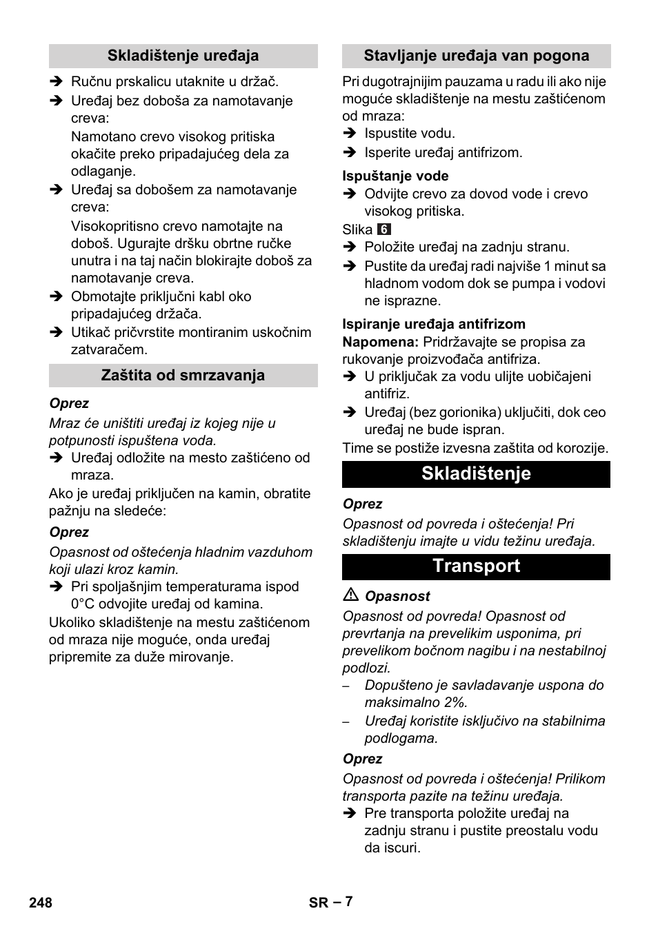 Skladištenje transport | Karcher HDS 5-11 UX User Manual | Page 248 / 312