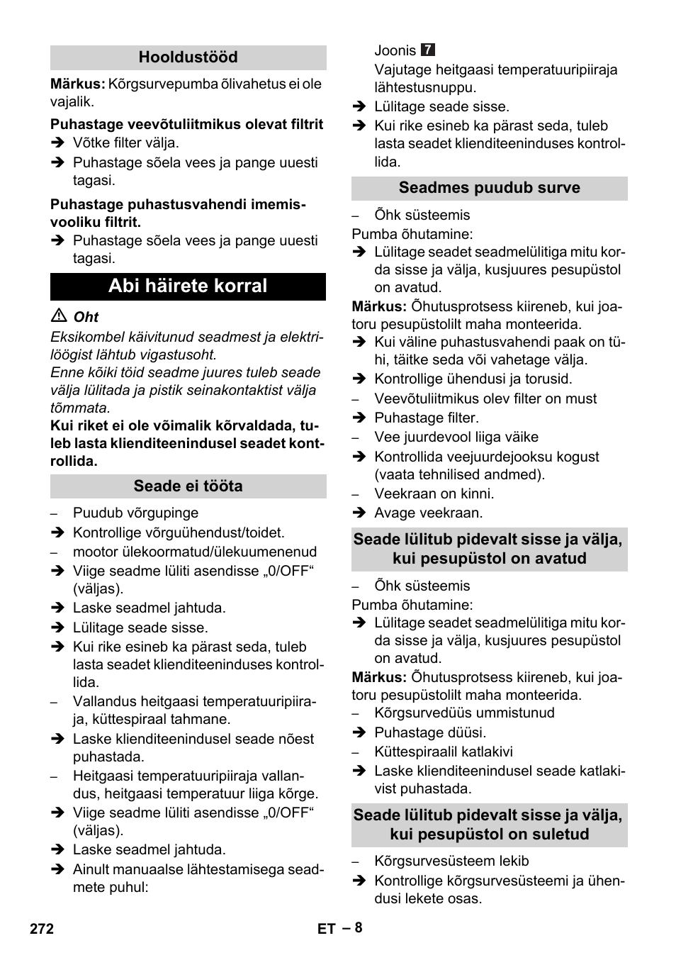 Abi häirete korral | Karcher HDS 5-11 UX User Manual | Page 272 / 312