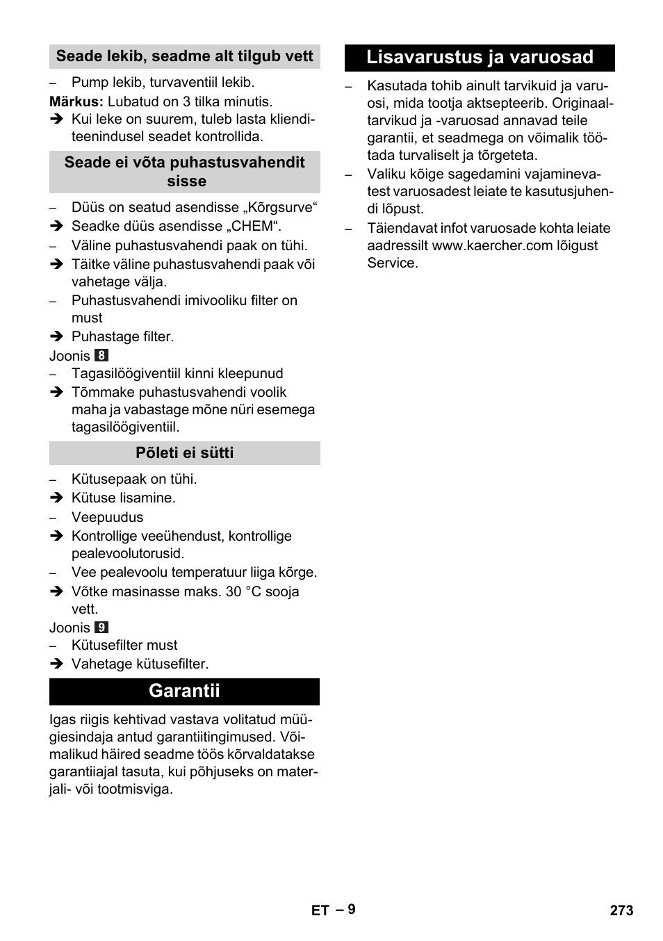 Garantii lisavarustus ja varuosad | Karcher HDS 5-11 UX User Manual | Page 273 / 312