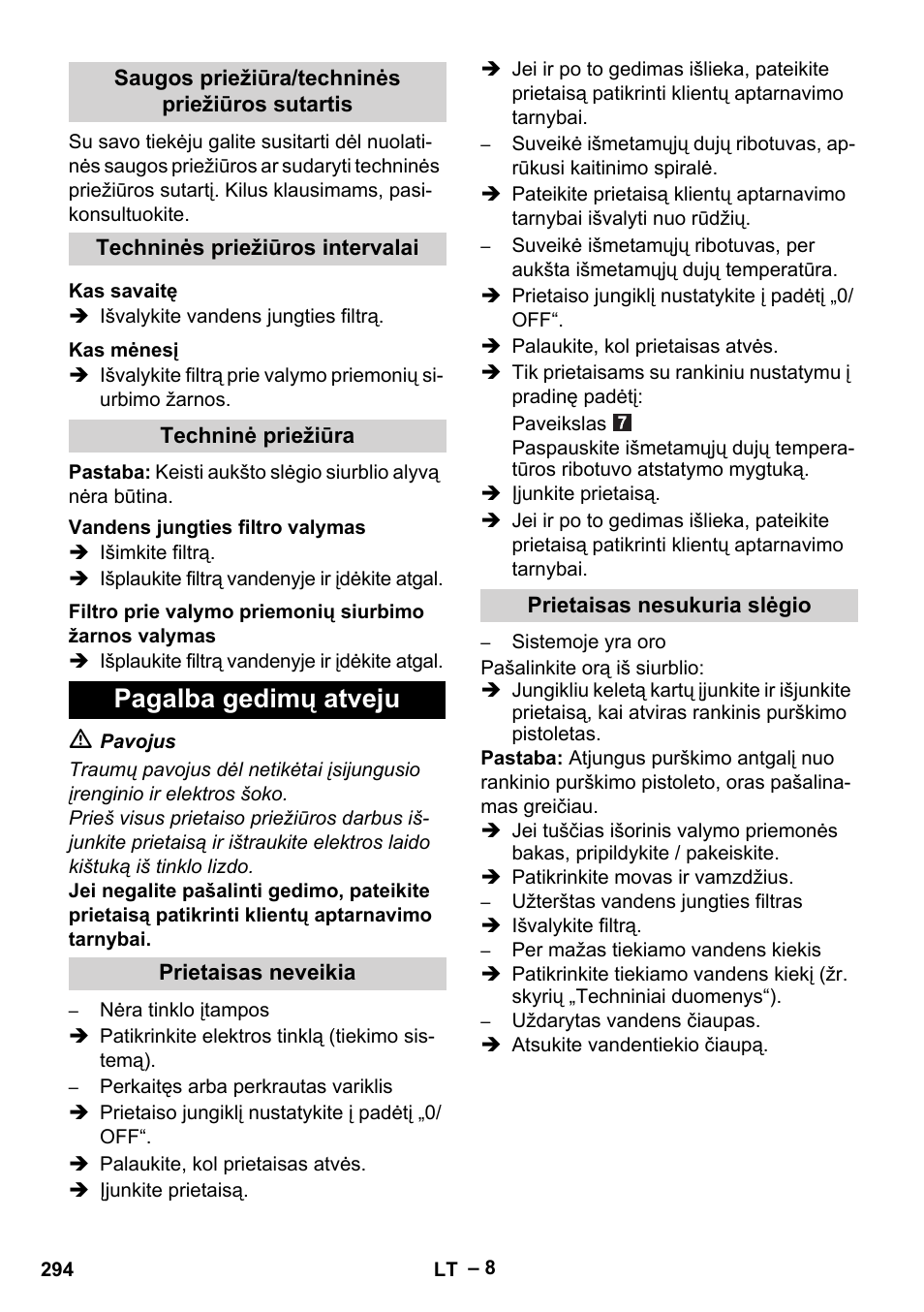 Pagalba gedimų atveju | Karcher HDS 5-11 UX User Manual | Page 294 / 312