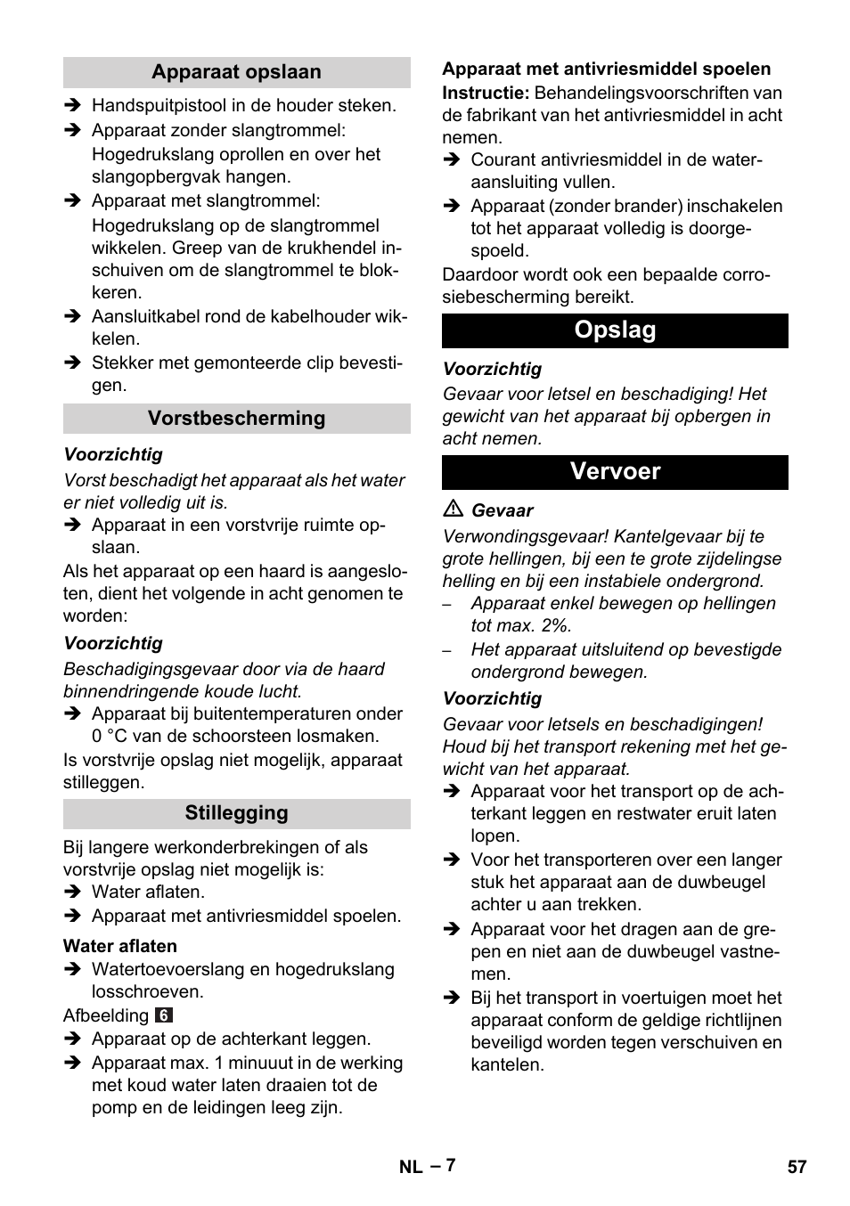 Opslag vervoer | Karcher HDS 5-11 UX User Manual | Page 57 / 312