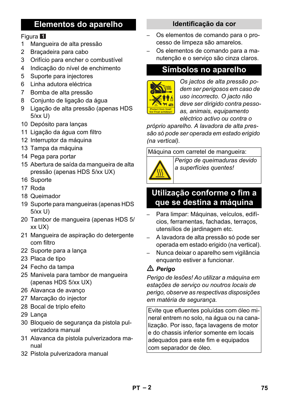 Elementos do aparelho, Símbolos no aparelho | Karcher HDS 5-11 UX User Manual | Page 75 / 312