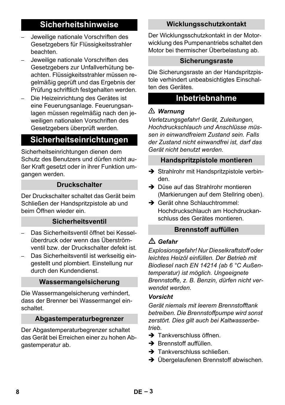 Sicherheitshinweise sicherheitseinrichtungen, Inbetriebnahme | Karcher HDS 5-11 UX User Manual | Page 8 / 312