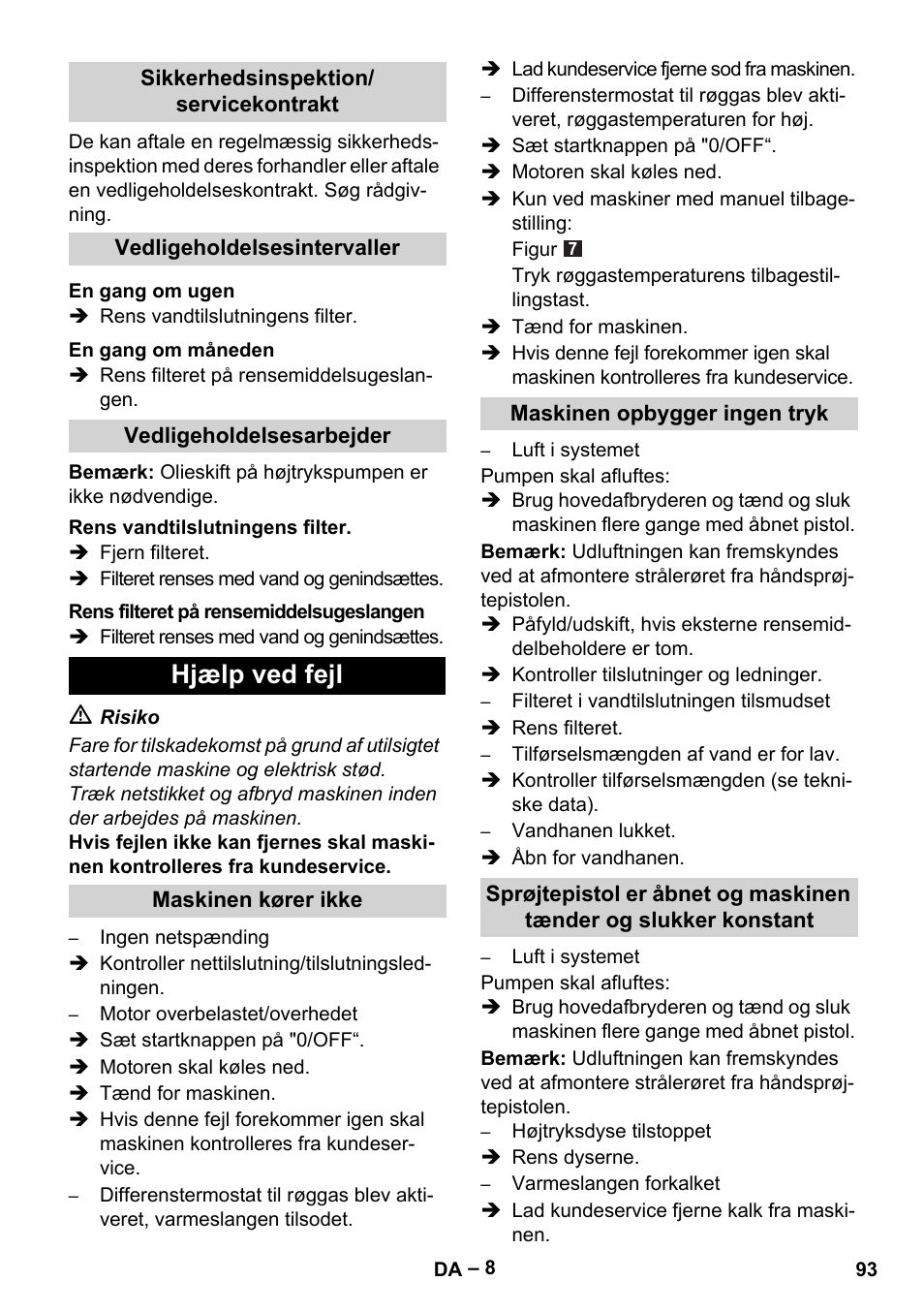 Hjælp ved fejl | Karcher HDS 5-11 UX User Manual | Page 93 / 312