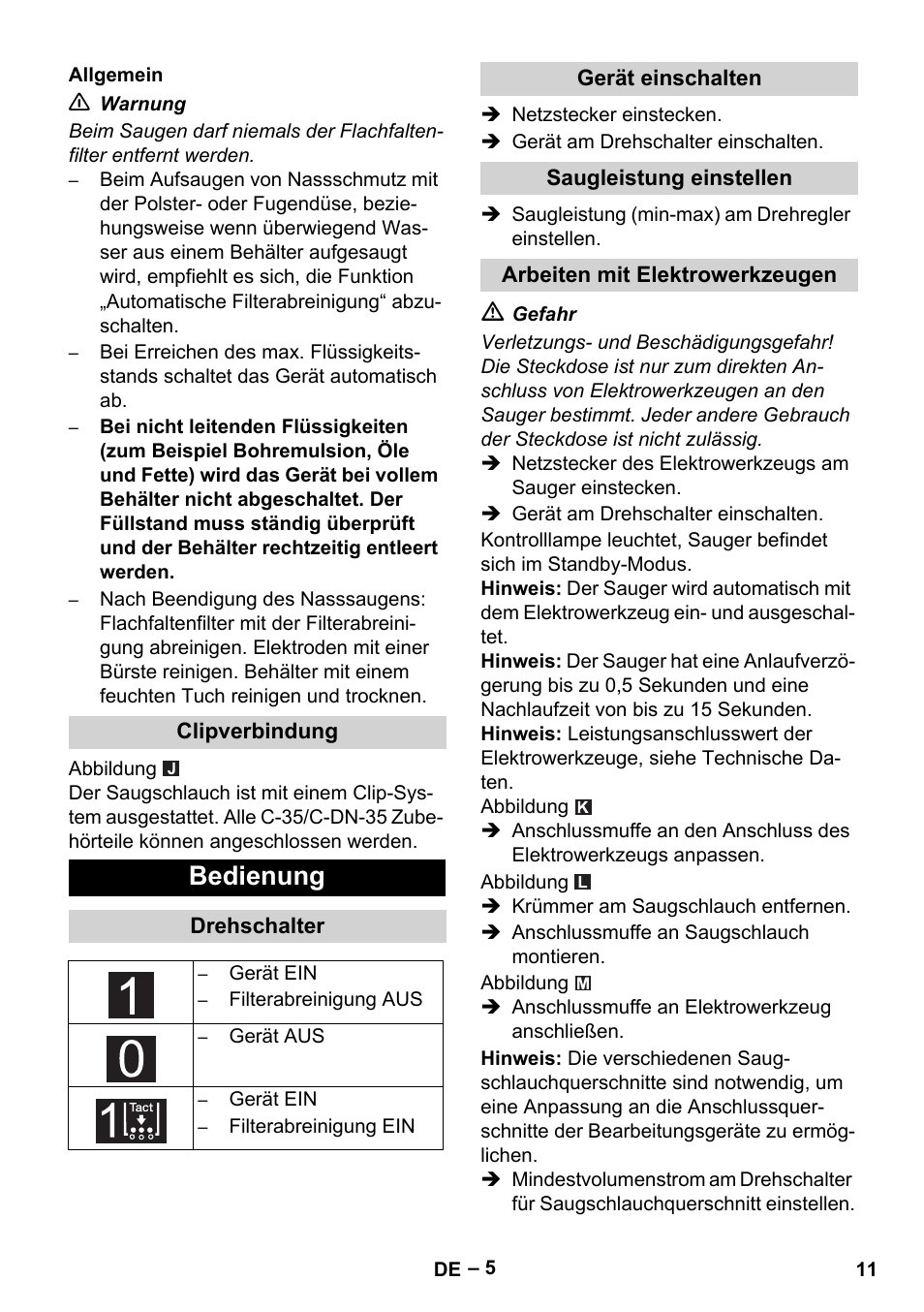 Bedienung | Karcher NT 75-1 Tact Me Te H User Manual | Page 11 / 308