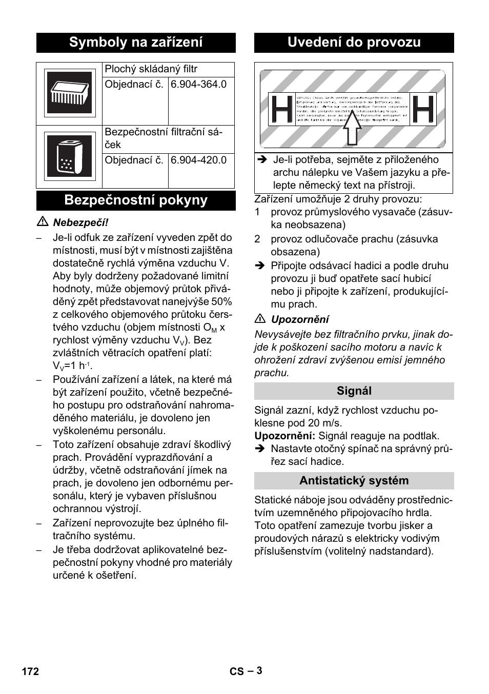 Symboly na zařízení, Bezpečnostní pokyny uvedení do provozu | Karcher NT 75-1 Tact Me Te H User Manual | Page 172 / 308