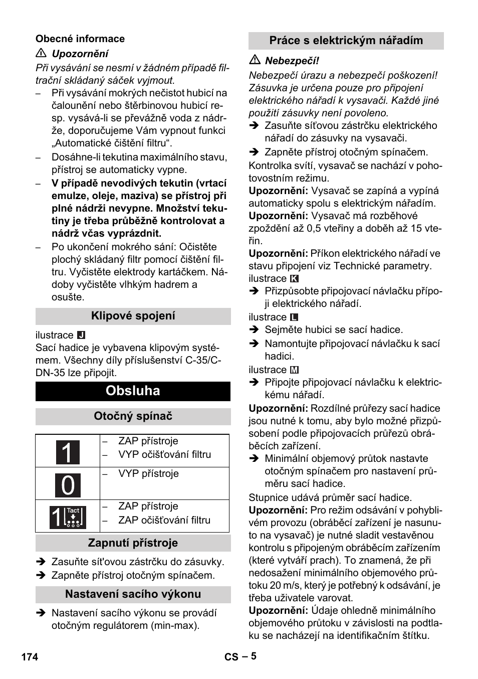 Obsluha | Karcher NT 75-1 Tact Me Te H User Manual | Page 174 / 308