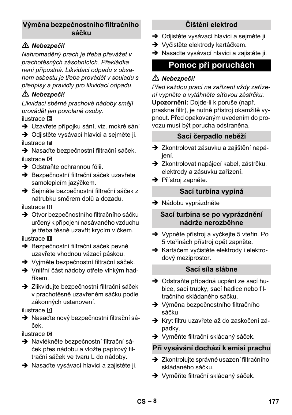 Pomoc při poruchách | Karcher NT 75-1 Tact Me Te H User Manual | Page 177 / 308