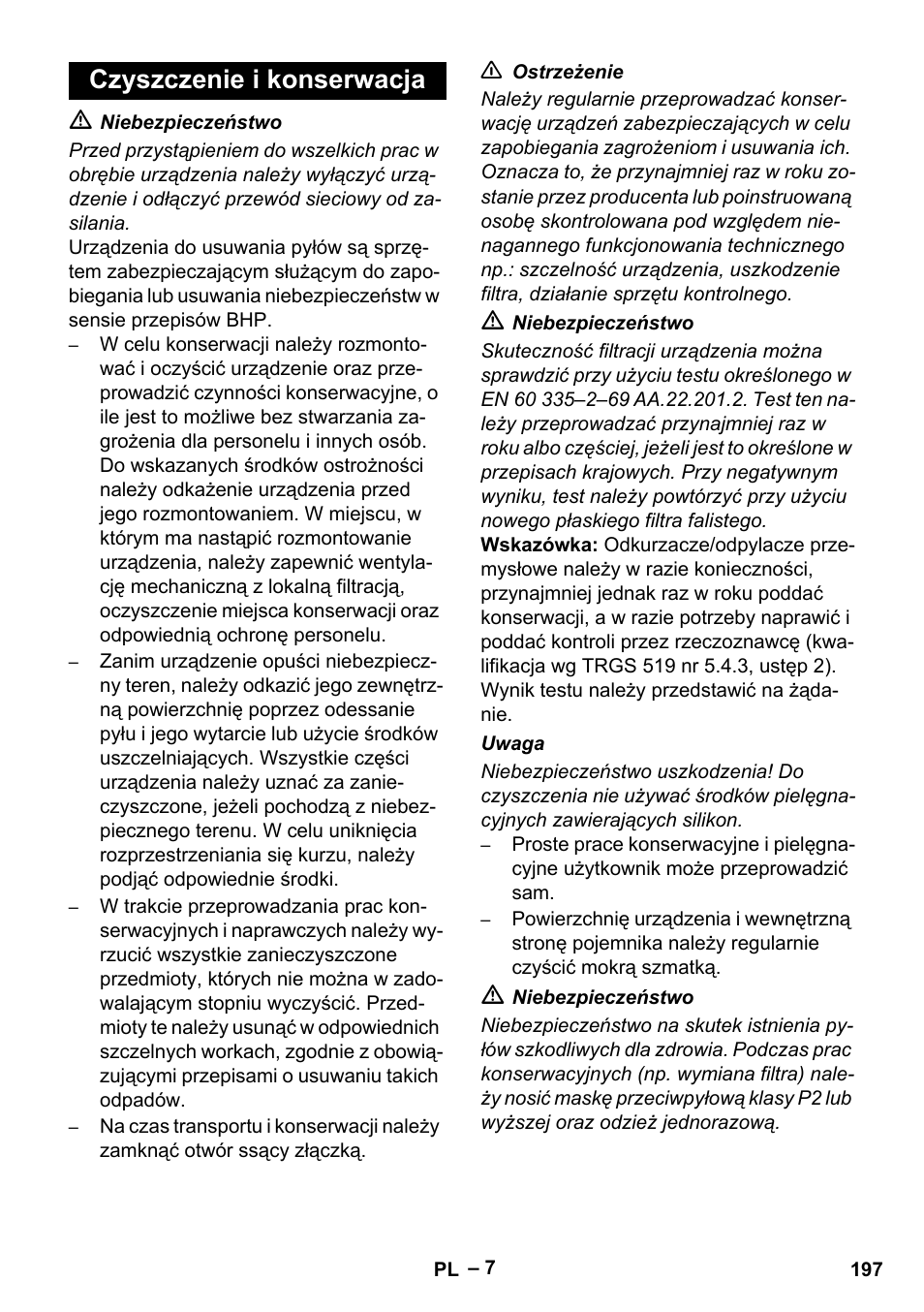 Czyszczenie i konserwacja | Karcher NT 75-1 Tact Me Te H User Manual | Page 197 / 308